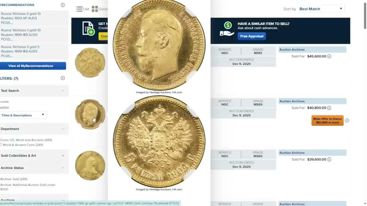 Rare Platinum Coins and Other Top Sales